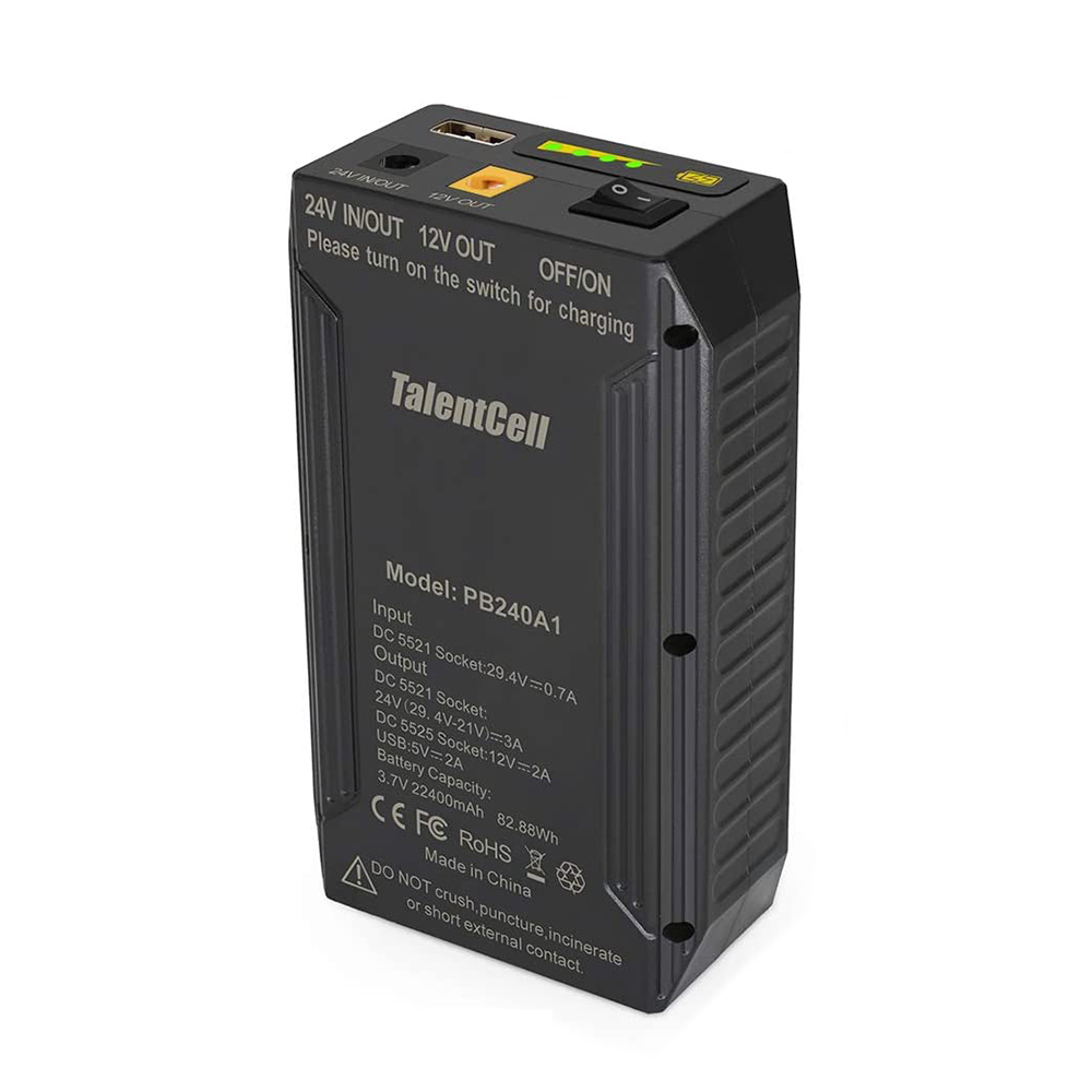 PB240A1 25.9V 3200mAh Lithium Ion Battery Pack with 24V/12V DC and 5V USB Output | Multi-Voltage Portable Power Supply for Electronics